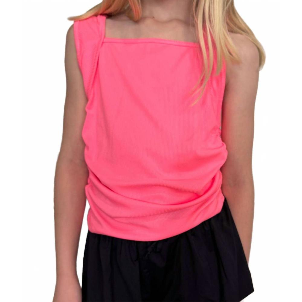 NEW MIA tween girl's square neck ruched tank top in neon pink